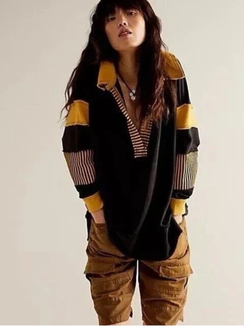 Free People We The Free Clean Prep Polo Sweatshirt Medium